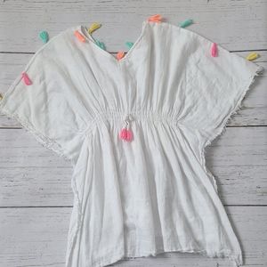 Zara Kids Swimsuit Coverup White with Tassels Larg